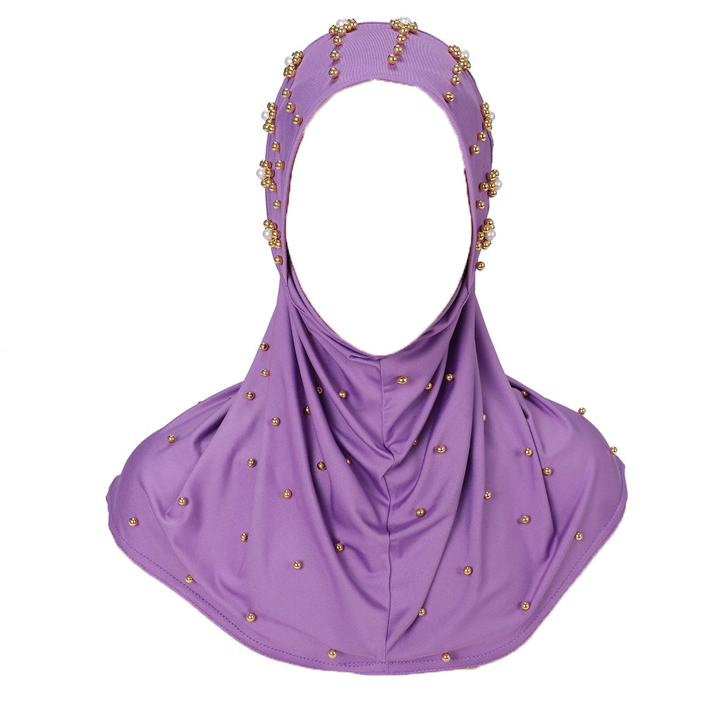 New Pearl-Studded Solid Color Instant Hijab