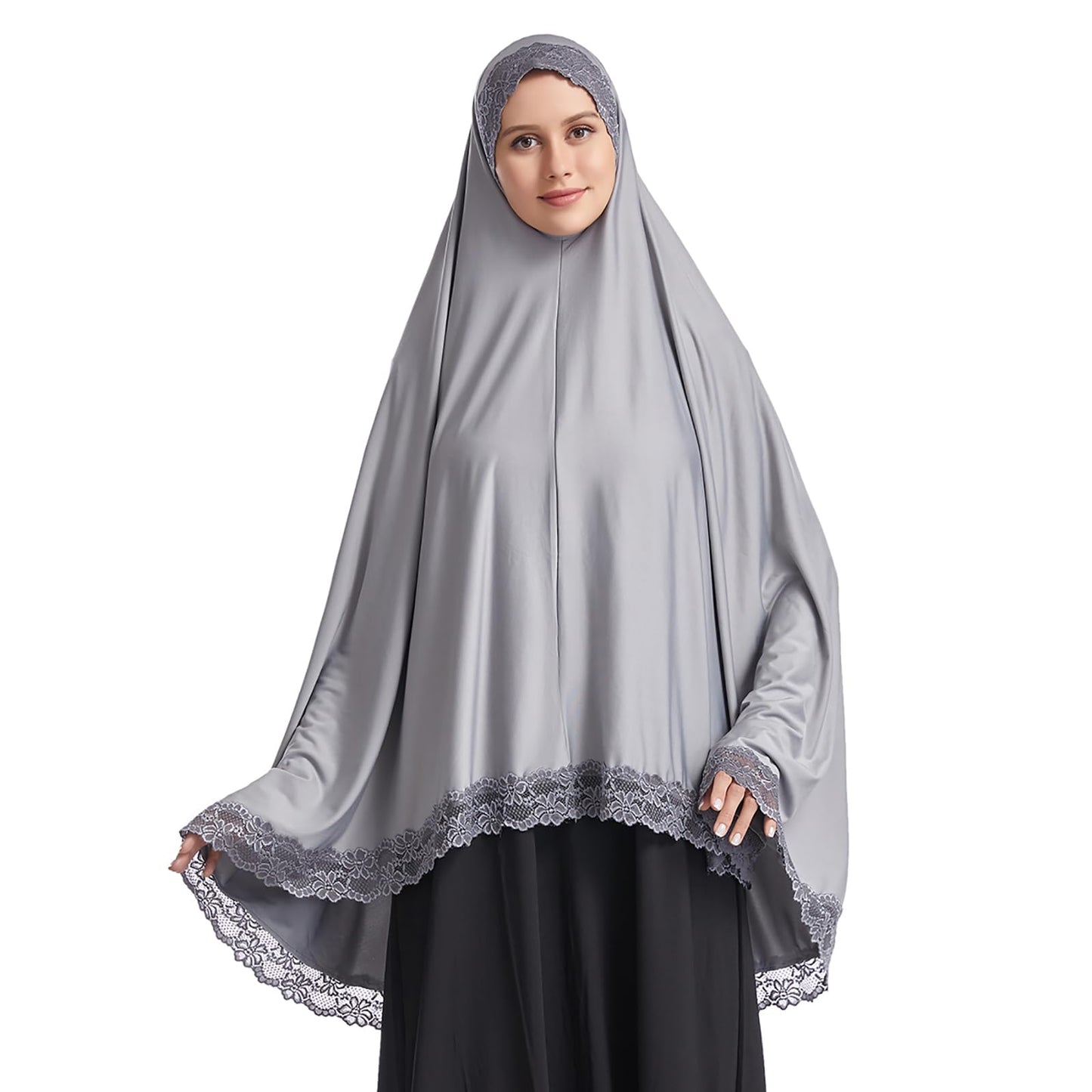 Muslim Women Hijab Soft Lace Lady Long Hijab Scarf Lightweight Solid Color Khimar Hijab