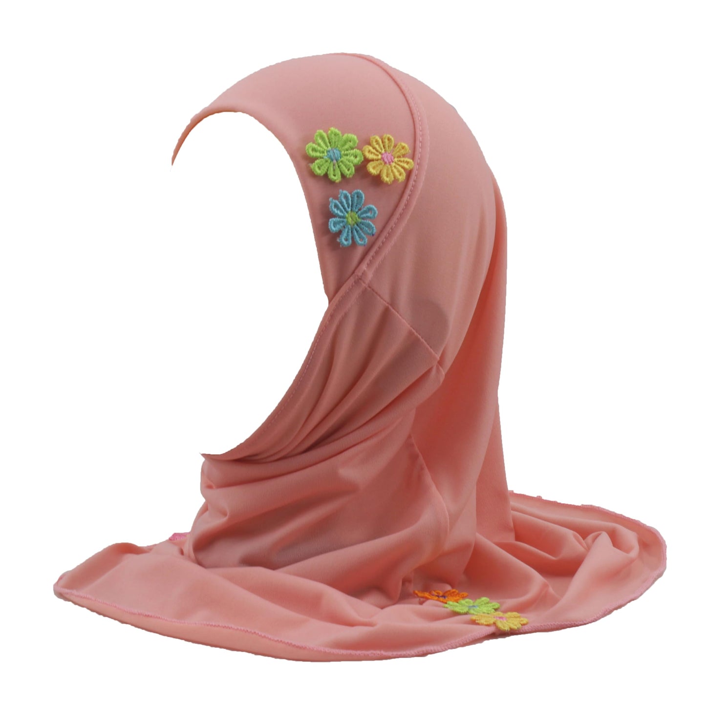 Modest Beauty Hijab Scarf Kids Girls Hijab Head Scarfs Flower Hijab for Baby (Orange Pink Small)