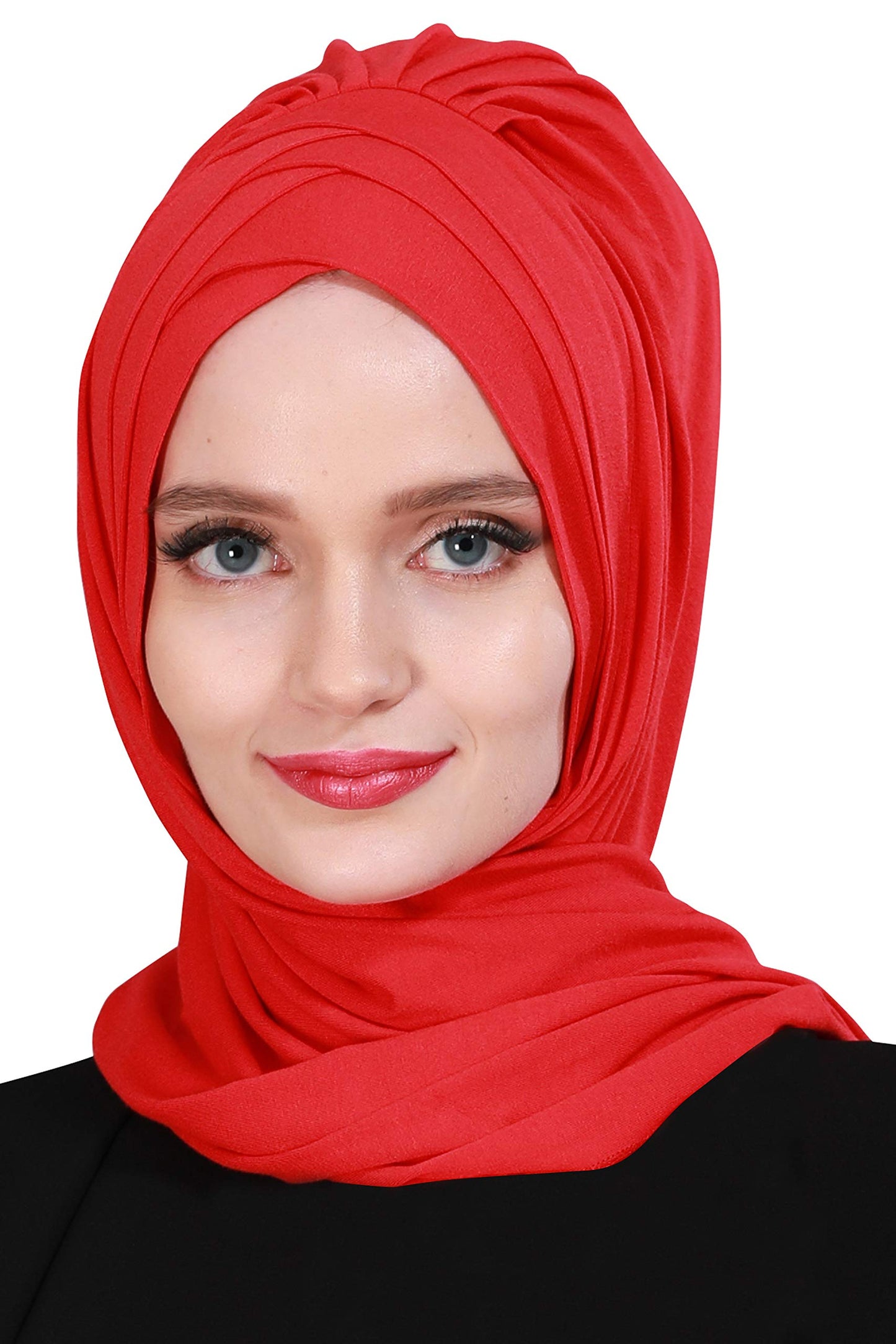 Aishas Design Instant Hijab for Women Muslim Presewn 95% Cotton Jersey Turban Ready to Wear Scarf Red