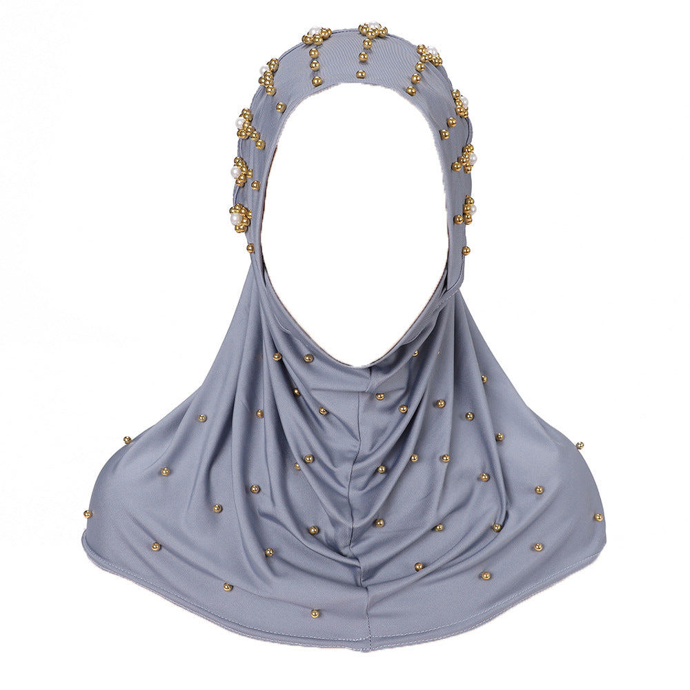 New Pearl-Studded Solid Color Instant Hijab