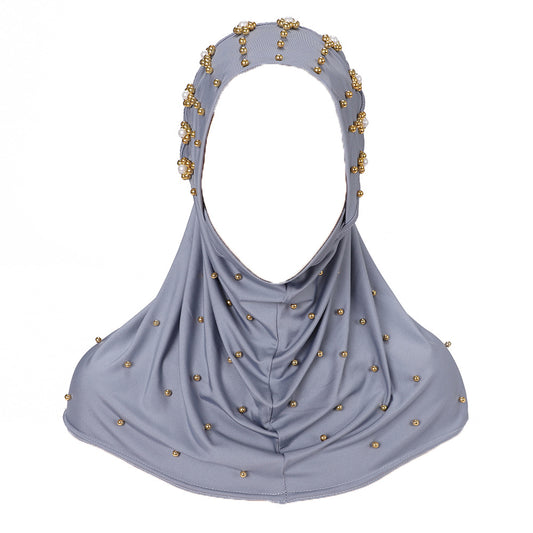 New Pearl-Studded Solid Color Instant Hijab