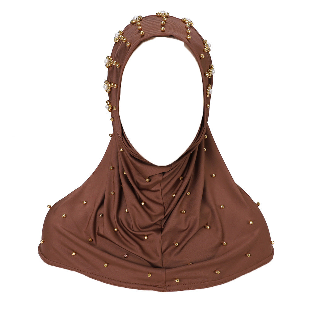 New Pearl-Studded Solid Color Instant Hijab