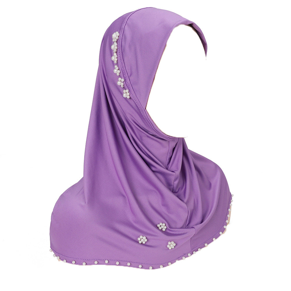 New Pearl-Studded Solid Color Instant Hijab