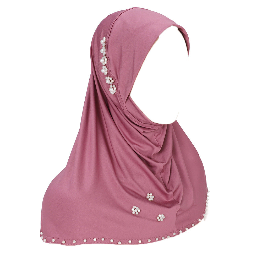 New Pearl-Studded Solid Color Instant Hijab