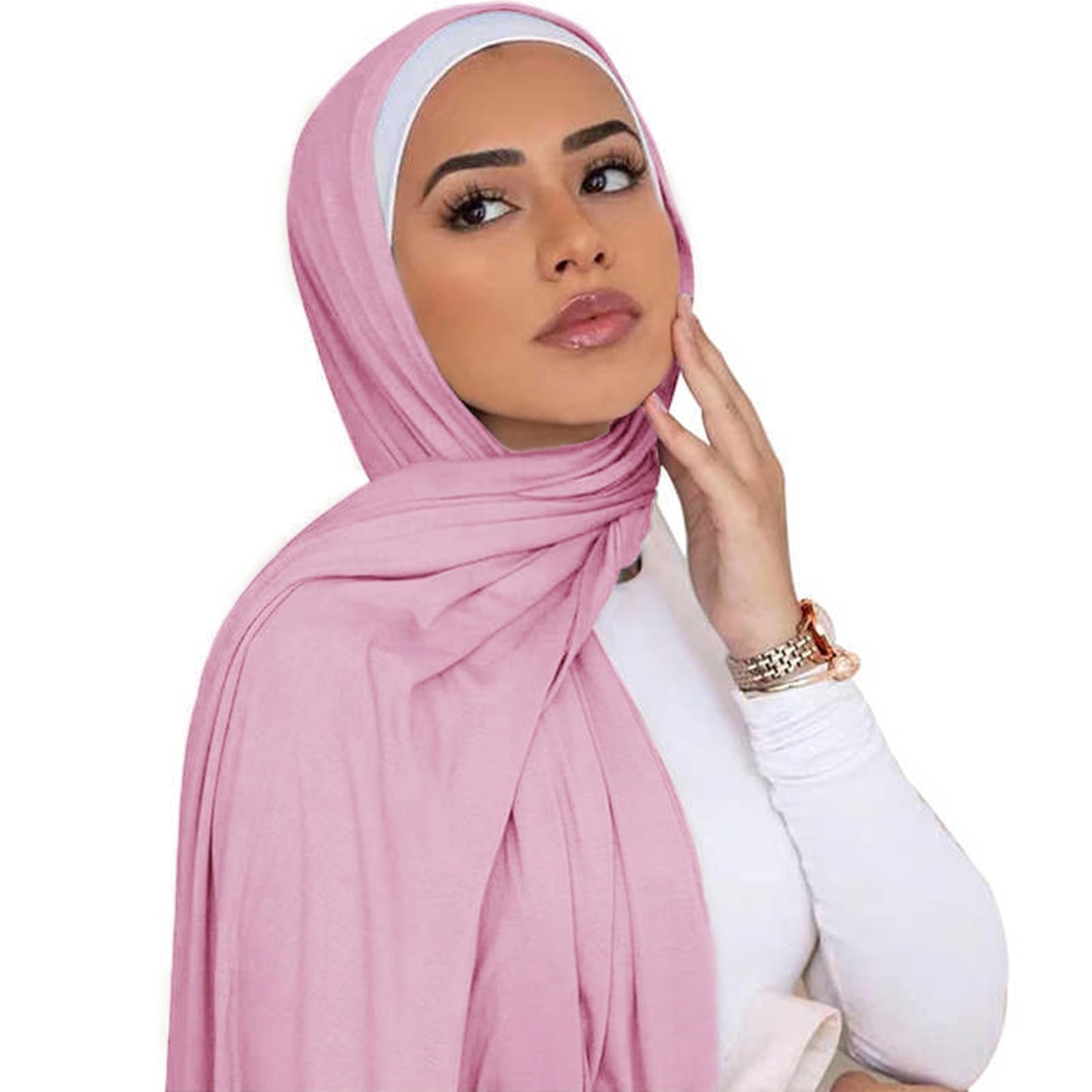 Hijab Scarf for Women Soft Cotton Muslim Jersey Hijab Head Wrap Scarves Fashion Long Scarf Shawls Pink