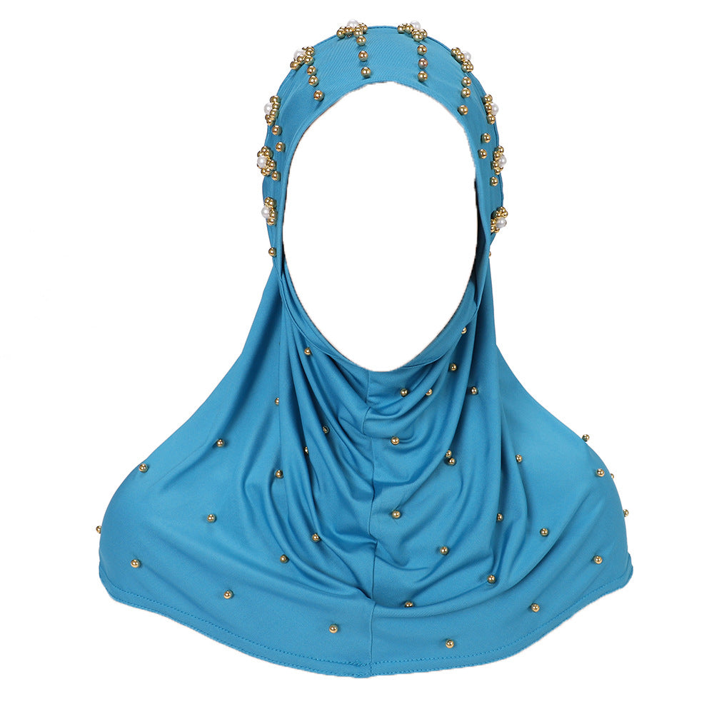 New Pearl-Studded Solid Color Instant Hijab