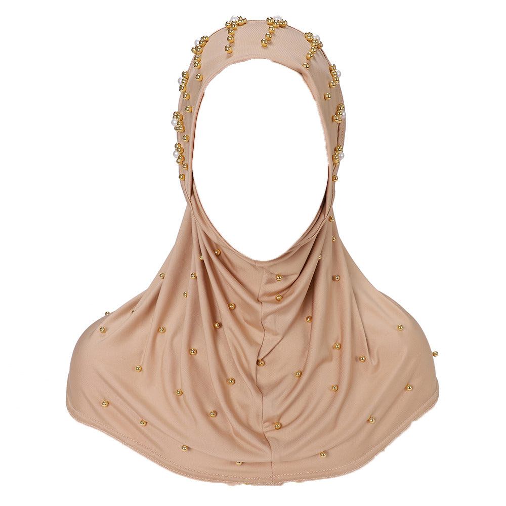 New Pearl-Studded Solid Color Instant Hijab