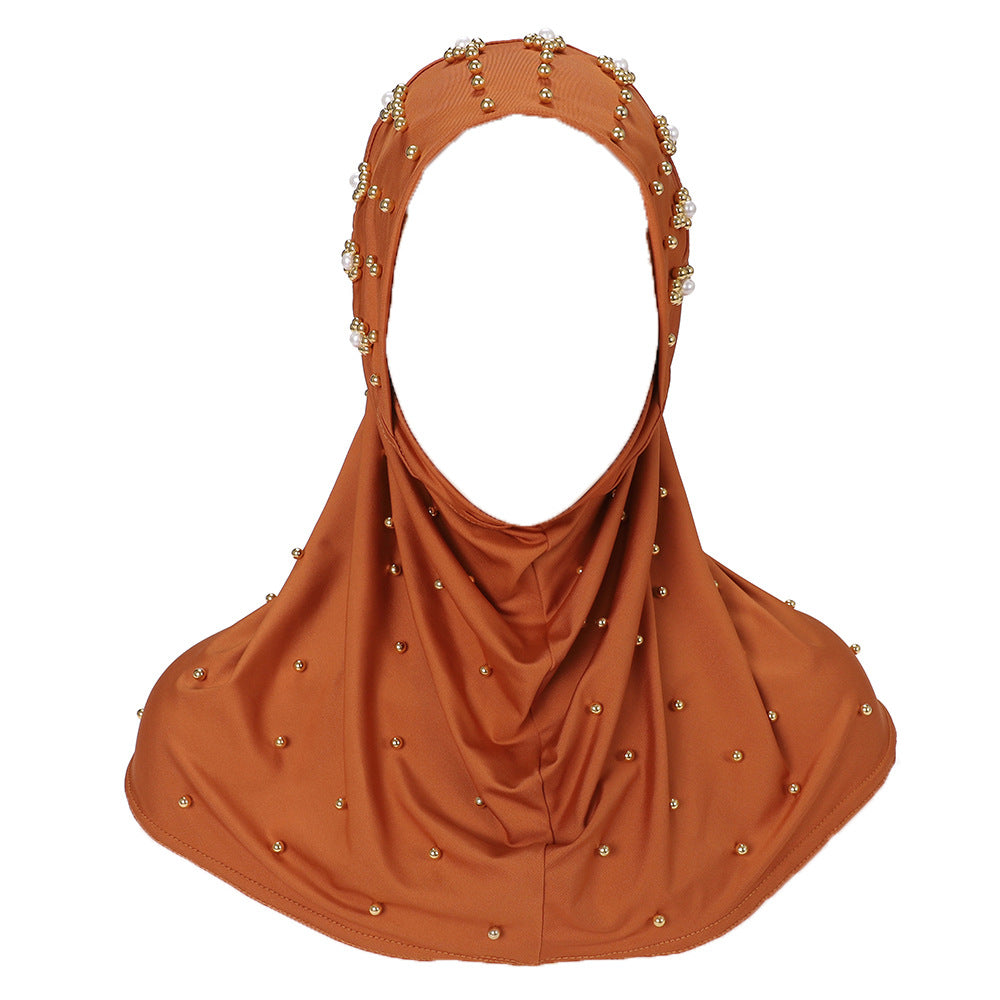 New Pearl-Studded Solid Color Instant Hijab