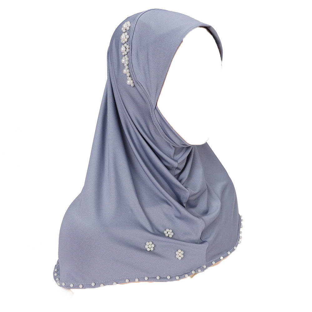New Pearl-Studded Solid Color Instant Hijab