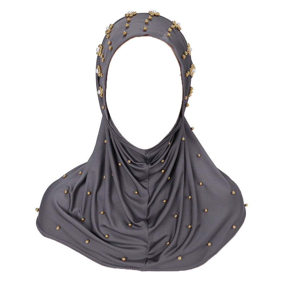 New Pearl-Studded Solid Color Instant Hijab