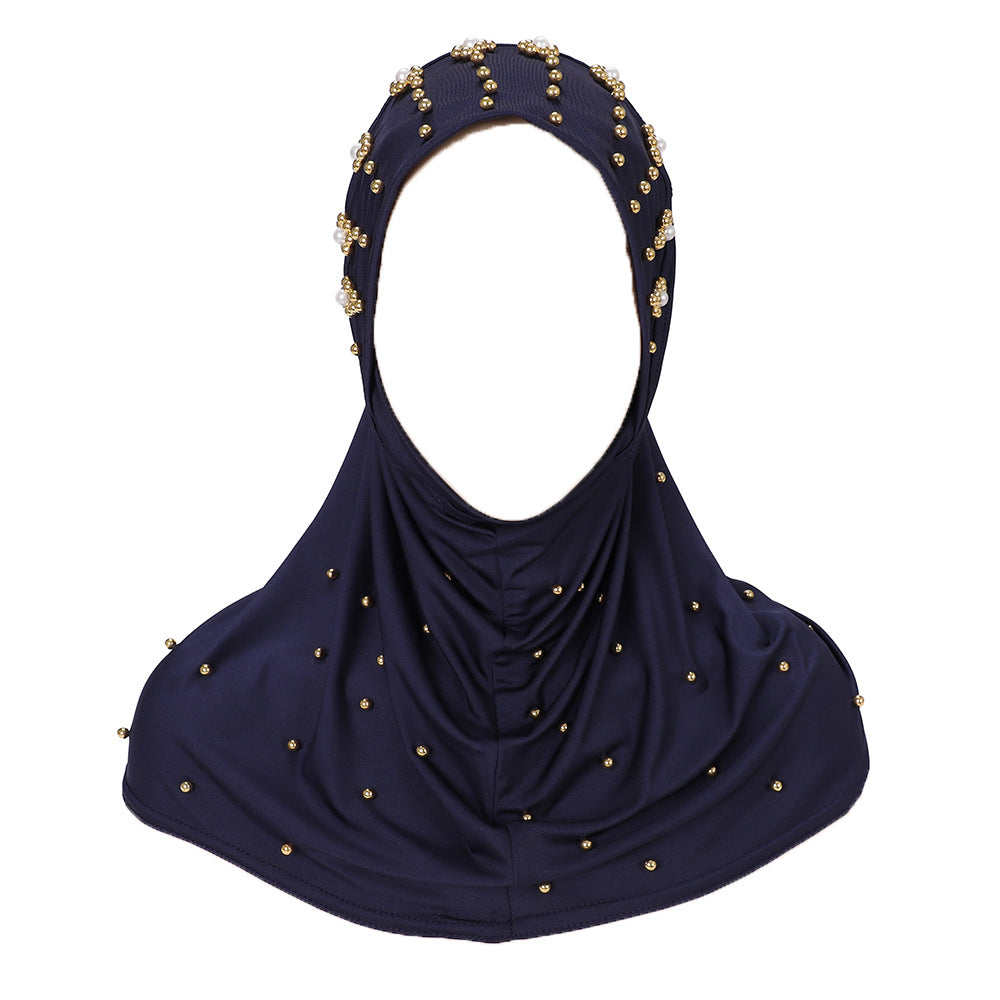 New Pearl-Studded Solid Color Instant Hijab