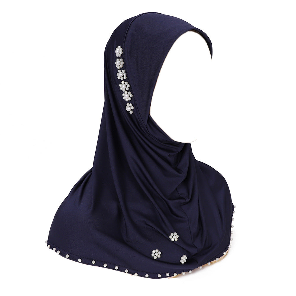 New Pearl-Studded Solid Color Instant Hijab