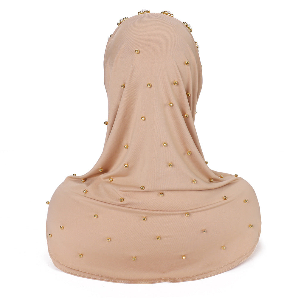 New Pearl-Studded Solid Color Instant Hijab