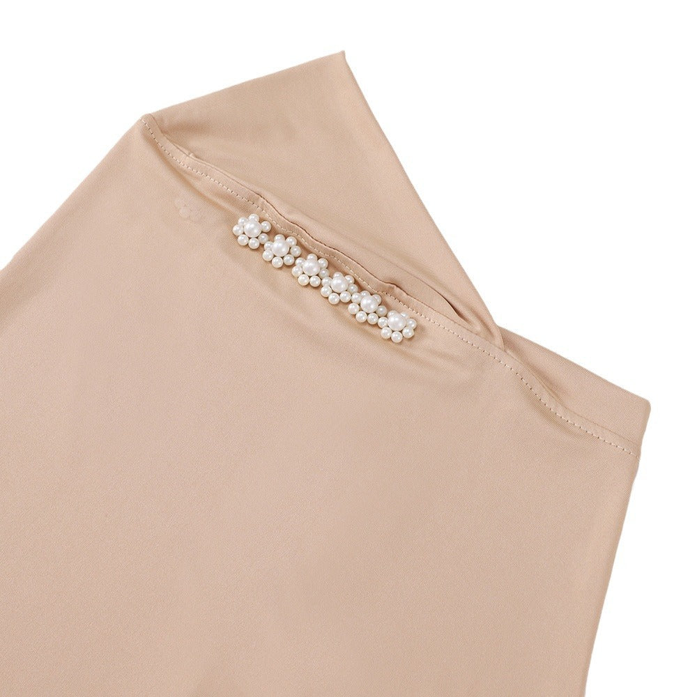 New Pearl-Studded Solid Color Instant Hijab