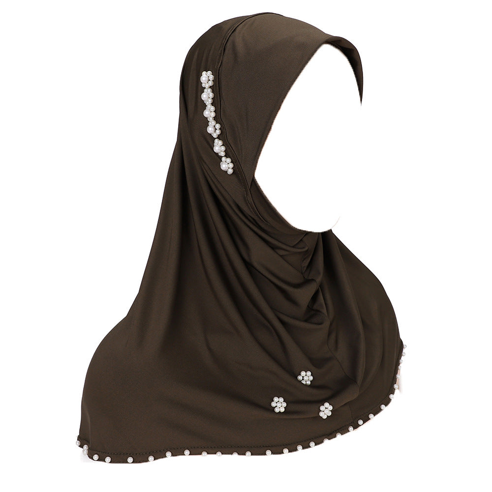 New Pearl-Studded Solid Color Instant Hijab