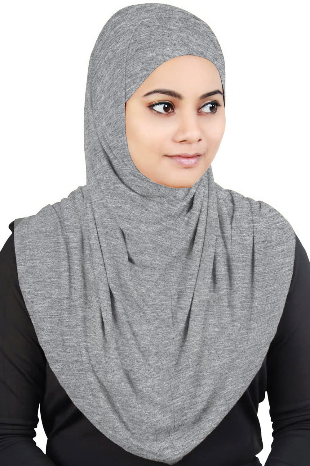 MyBatua Womens 2-Piece Al-Amira Hijab with Under Scarf/Cap/Bonnet in Soft Viscose Jersey Ready to Wear HJ-129 (Silver Grey)