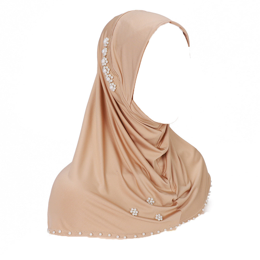 New Pearl-Studded Solid Color Instant Hijab