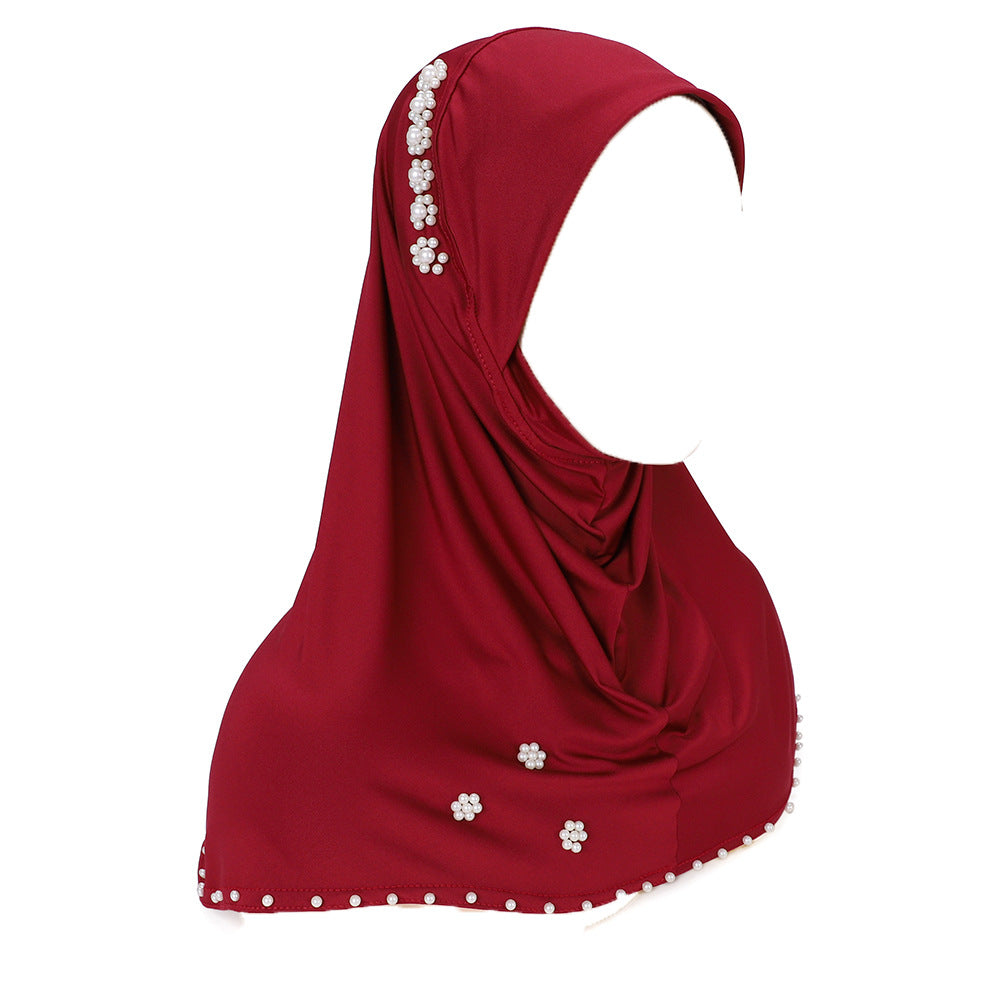 New Pearl-Studded Solid Color Instant Hijab