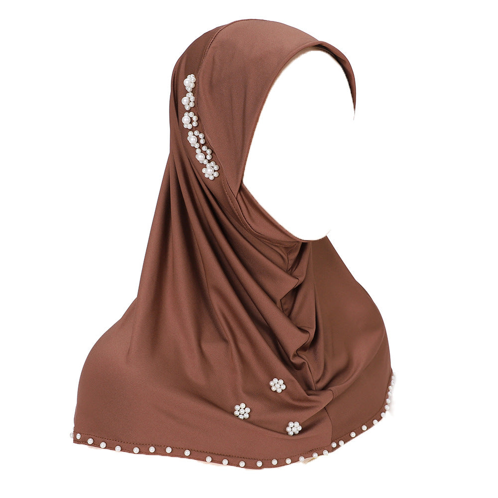 New Pearl-Studded Solid Color Instant Hijab