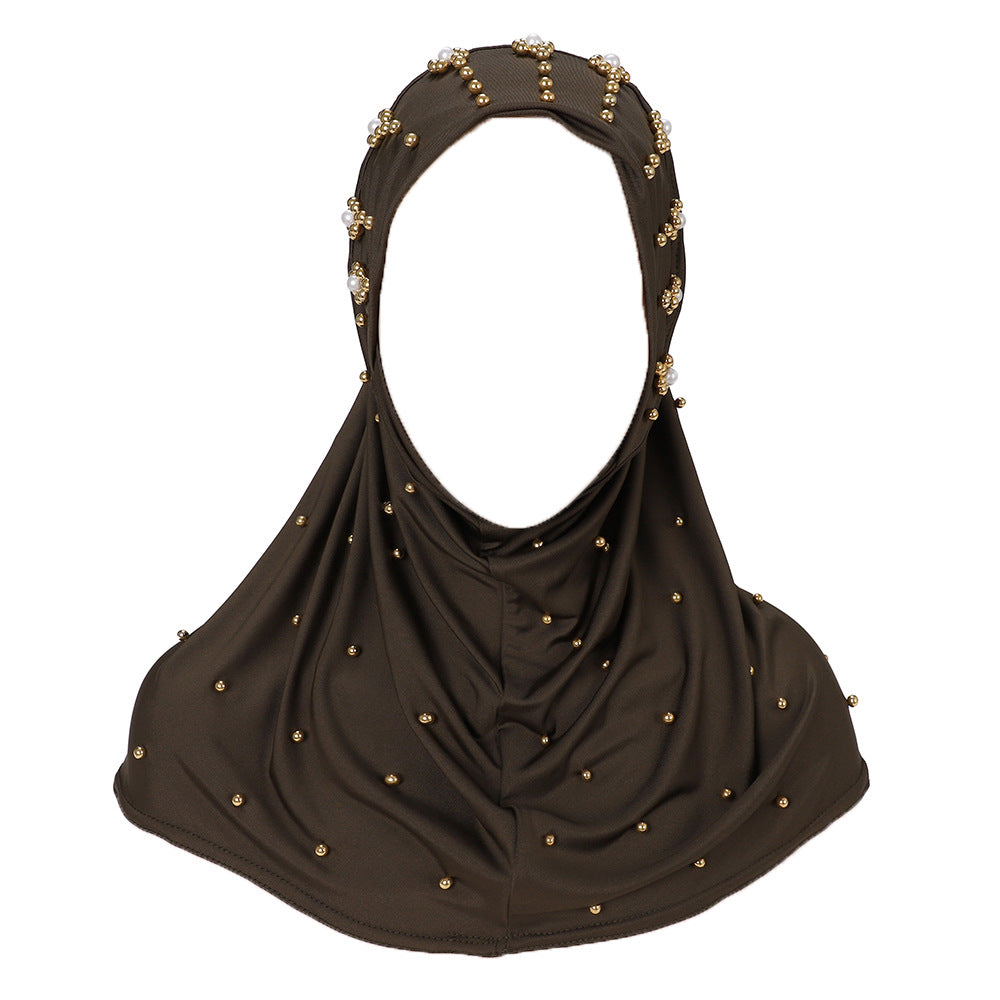 New Pearl-Studded Solid Color Instant Hijab