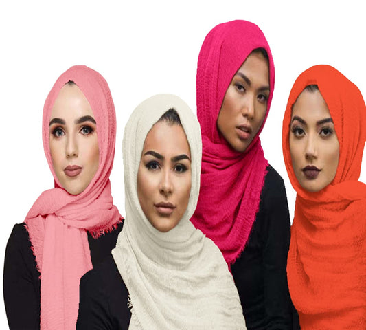 QYMY 4pcs Set Hijab Muslim Head Scarf Solid Color Long Scarf Wrap Scarves Cotton Scarf for Women Fashion L70.7”xW35.4” QY414 (Milky white+Rose red+orange+pink(4pcs set）) Medium