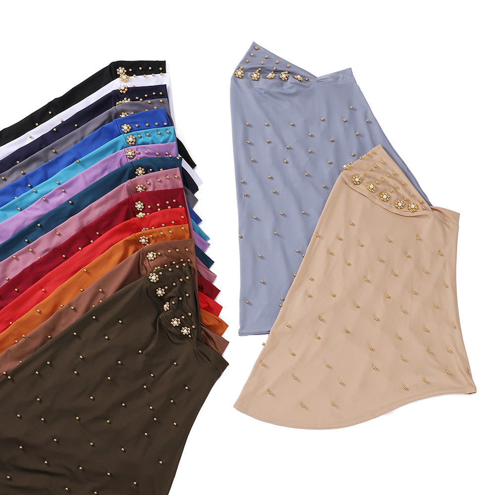 New Pearl-Studded Solid Color Instant Hijab