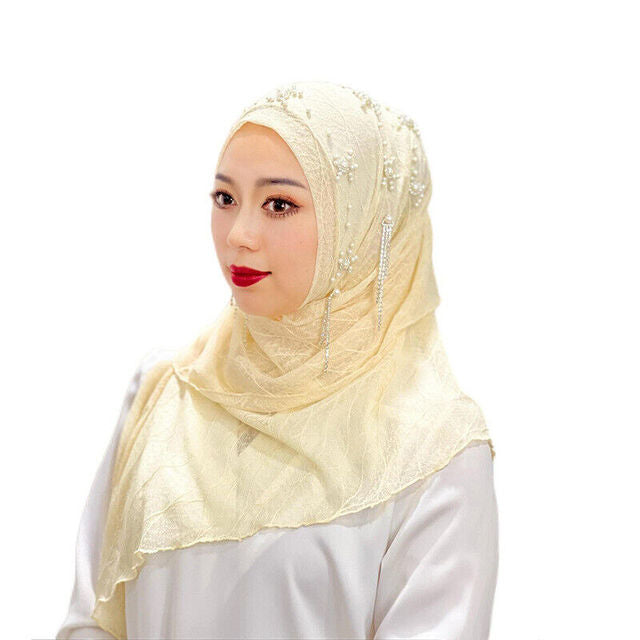 Fashion Muslim Hijab Scarf with Beads and Tassels