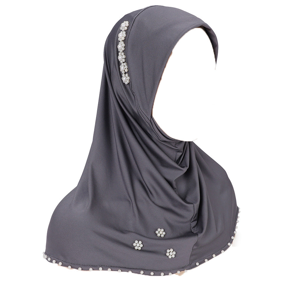New Pearl-Studded Solid Color Instant Hijab
