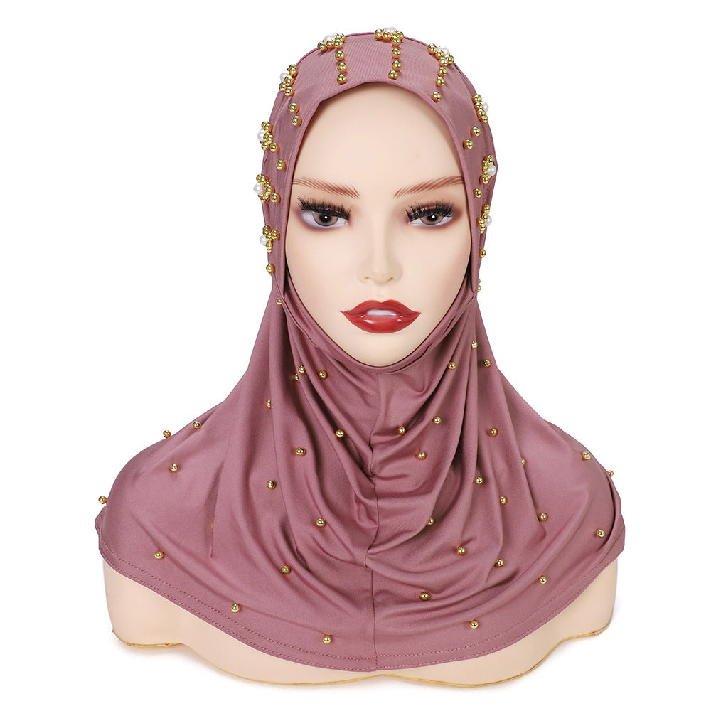 New Pearl-Studded Solid Color Instant Hijab