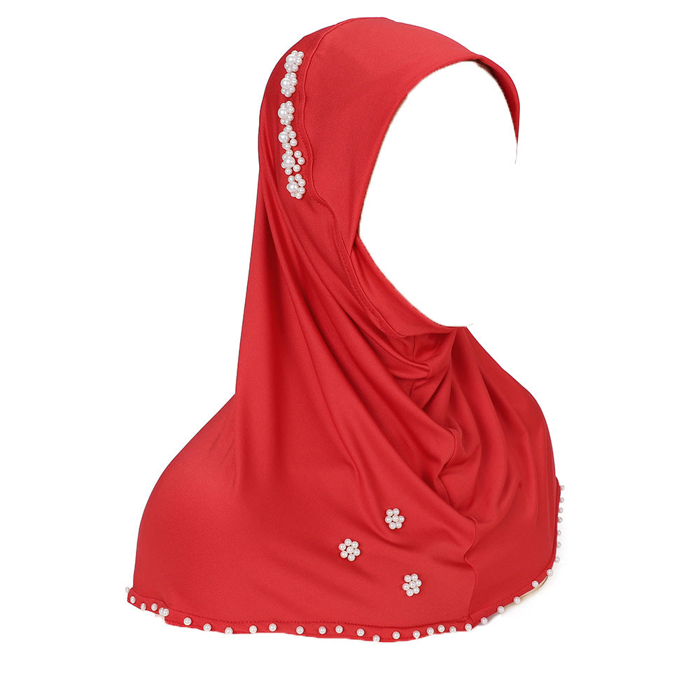 New Pearl-Studded Solid Color Instant Hijab