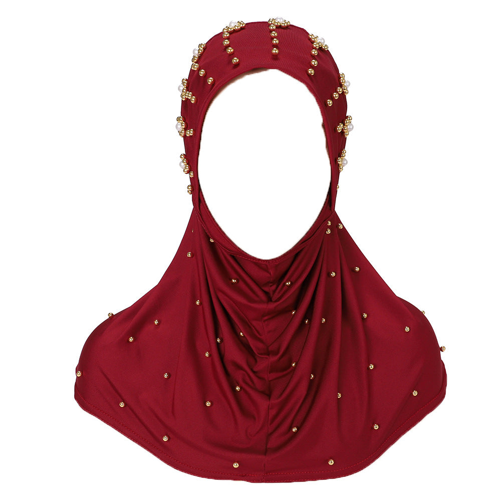 New Pearl-Studded Solid Color Instant Hijab