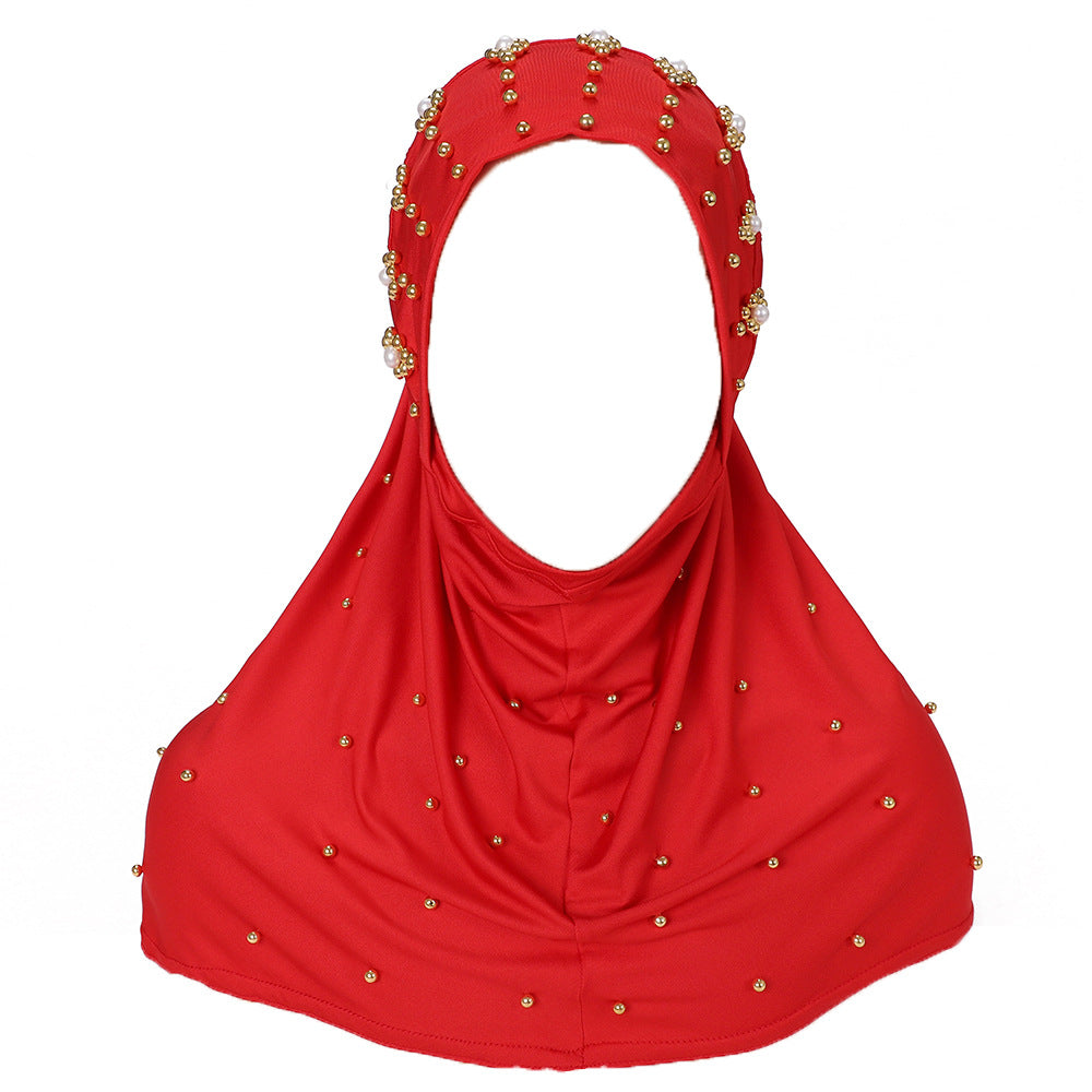New Pearl-Studded Solid Color Instant Hijab