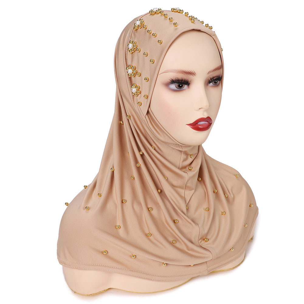 New Pearl-Studded Solid Color Instant Hijab