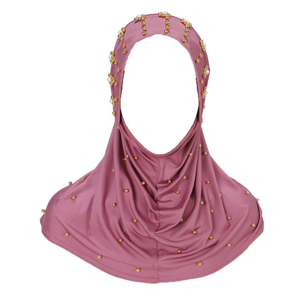 New Pearl-Studded Solid Color Instant Hijab