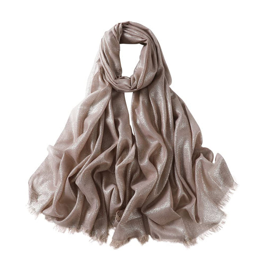 Hybeeh Sparkly Glitter Hijab Scarf for Women Shimmer Hijab Metallic Lightweight Wrap Pashmina Shawl for Women (Light Khaki)