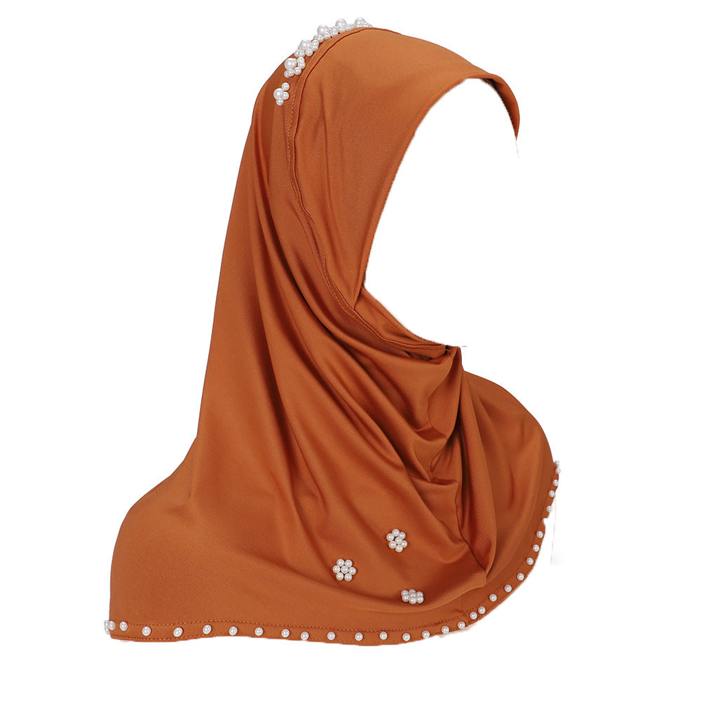 New Pearl-Studded Solid Color Instant Hijab