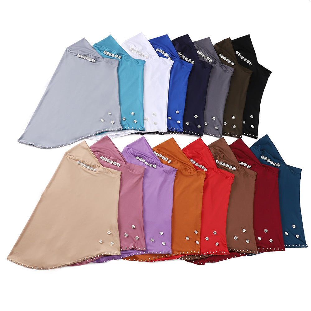 New Pearl-Studded Solid Color Instant Hijab