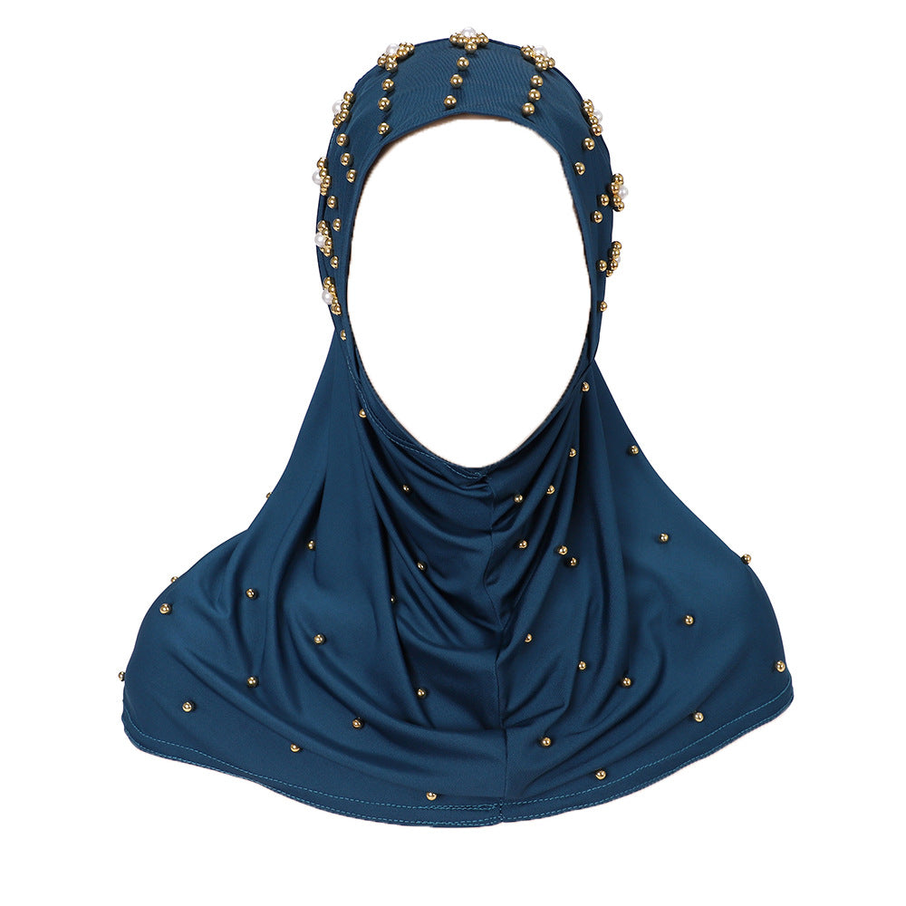 New Pearl-Studded Solid Color Instant Hijab