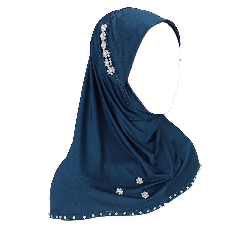 New Pearl-Studded Solid Color Instant Hijab