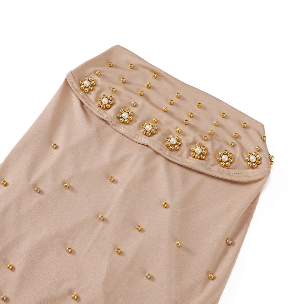 New Pearl-Studded Solid Color Instant Hijab